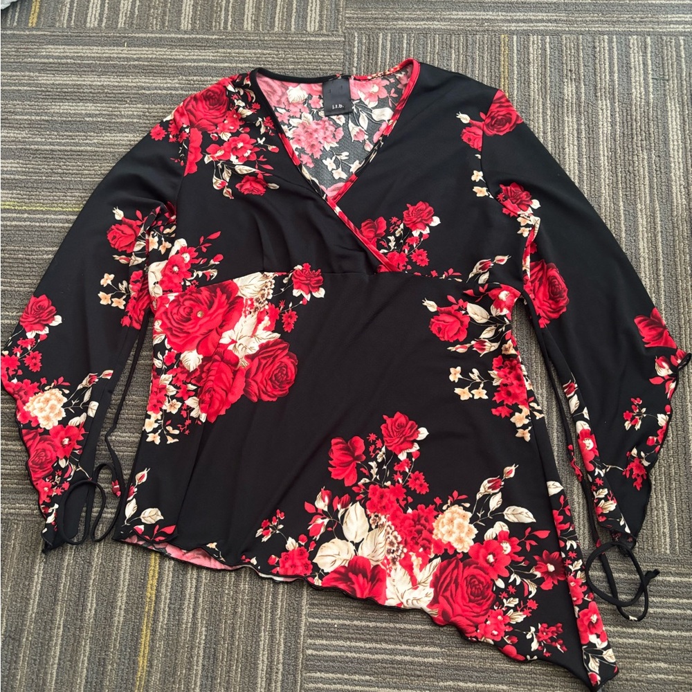 Floral Black and Red Women's Top